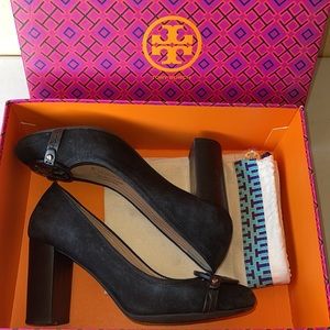 👠Black Suede Tory Burch Thick Heels